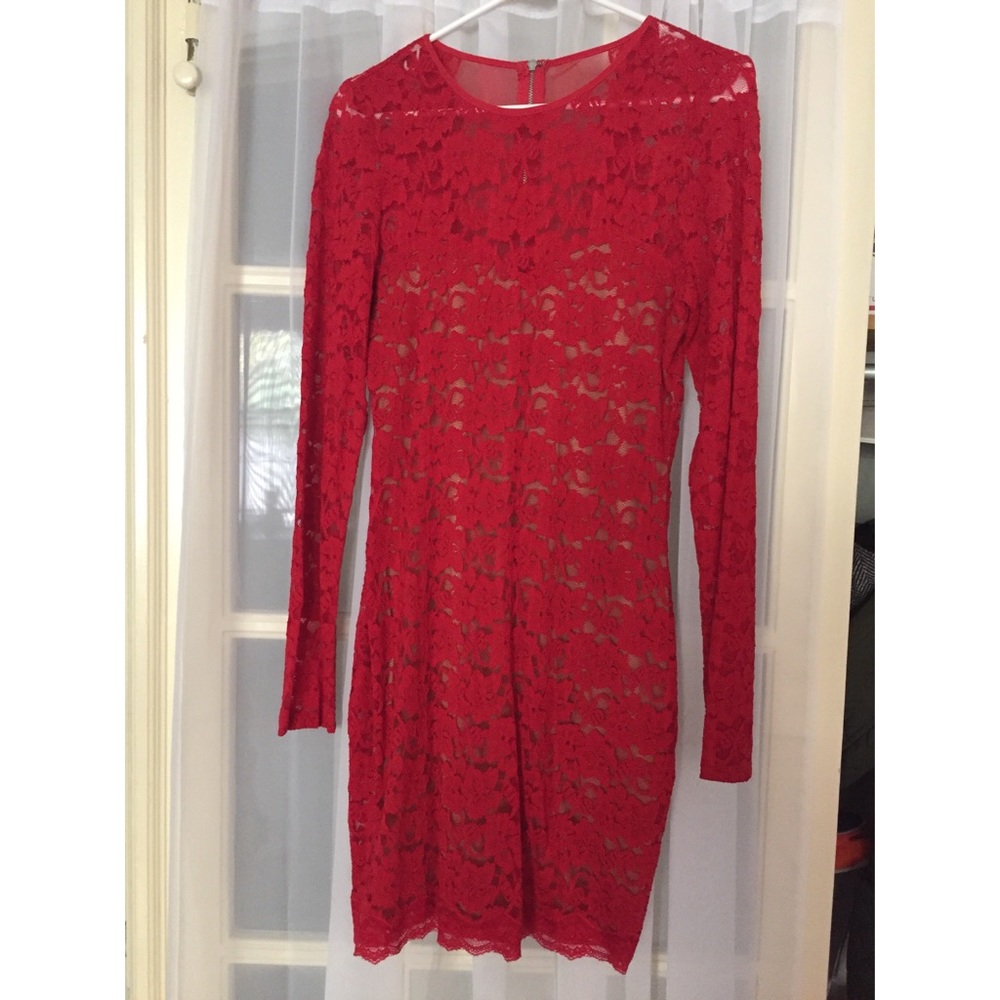 Express red lace body con mini dress
